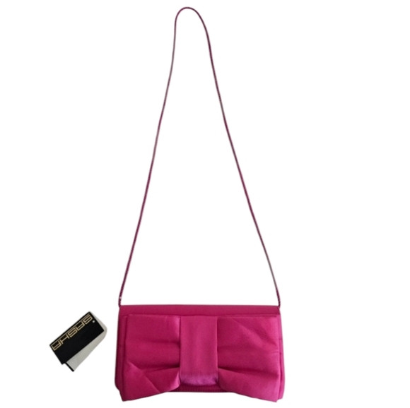 NWT Fuchsia Satin Pleated Clutch Purse Bow Detail Evening Wedding Bag - Picture 1 of 10